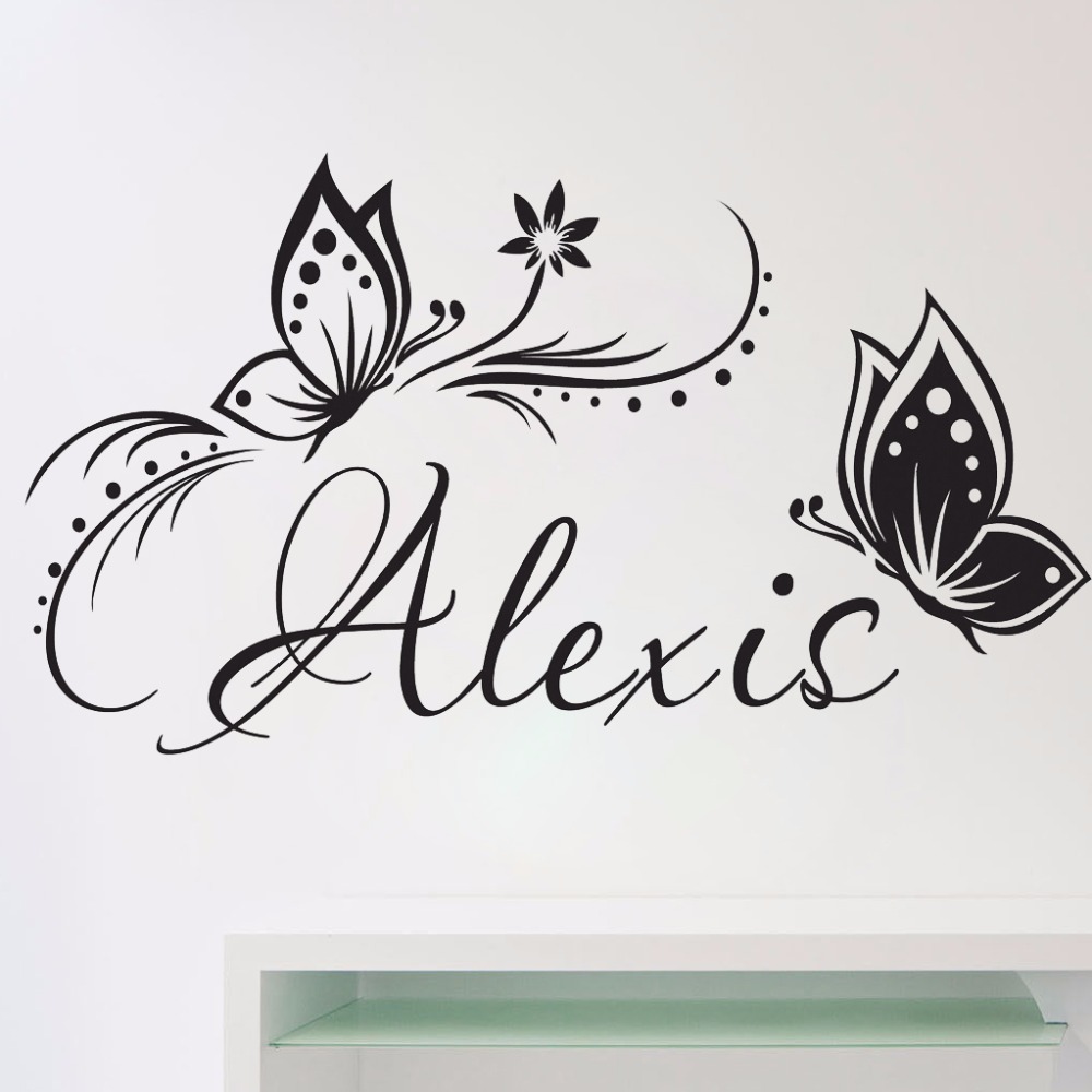 Baby Girl Nursery Quotes - Kişiselleştirilmiş Adı ve Kelebekler Duvar Vinil
