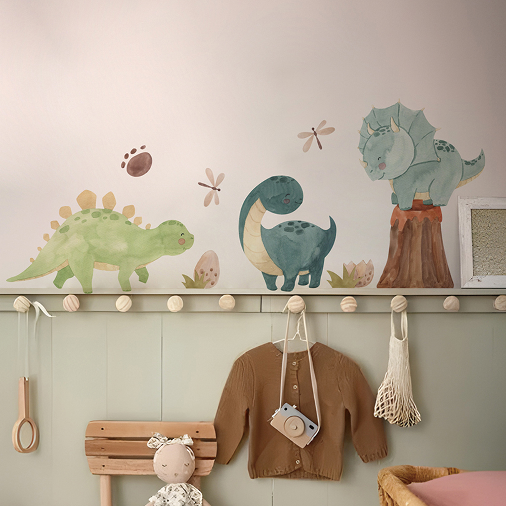 Baby Nursery Decor Girl - Dinozor duvar çıkartmaları, Dino alfabe duvar