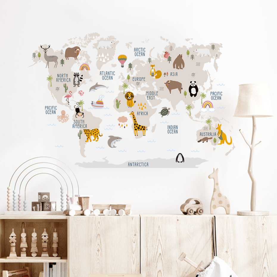 Suluboya Karikatür Dünya Harit - Baby Nursery Decor Girl incelemesi ve fiyatı